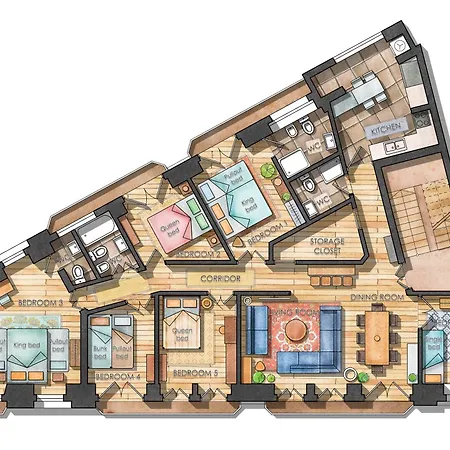 Bright Center, 10m From Subway, 6 Rooms, Up To 20 Ppl